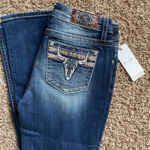 Miss Me Dark Blue Embroidered Longhorn Bootcut Jeans